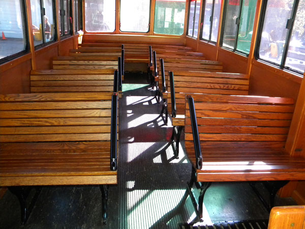 Trolley interior with wheel chair lift